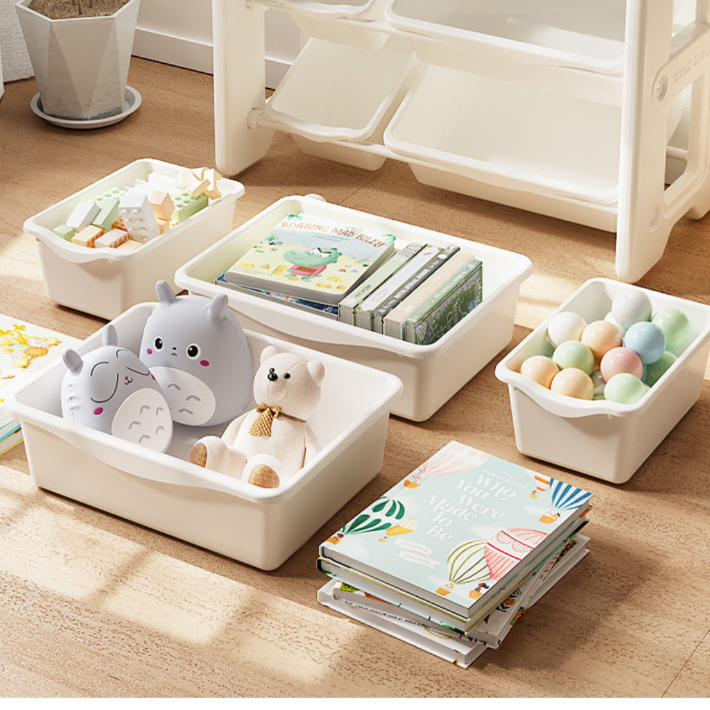 Estante Organizador para Niños con Librero Frontal y Contenedores Extraíbles.