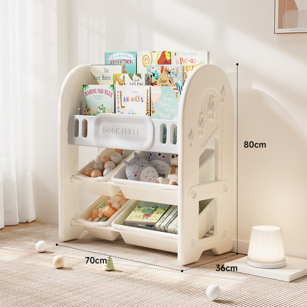 Estante Organizador para Niños con Librero Frontal y Contenedores Extraíbles.