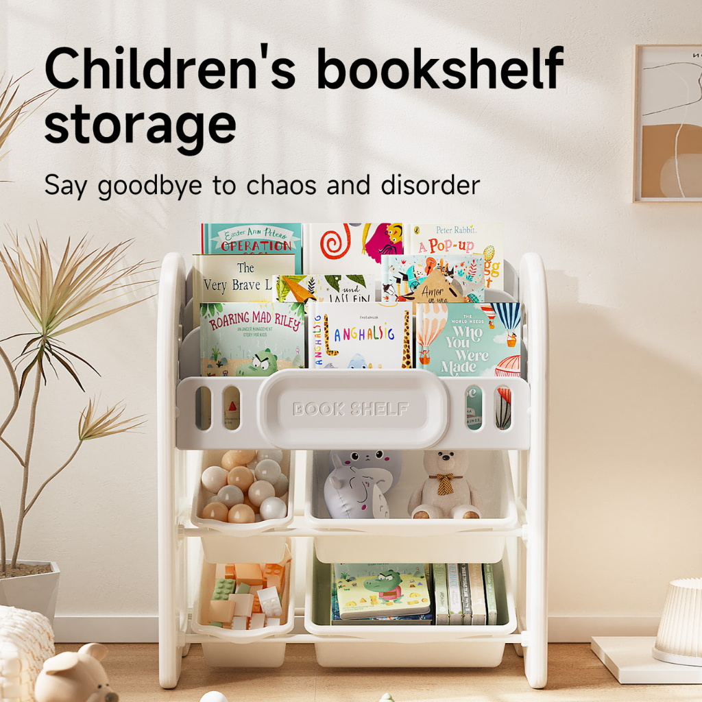 Estante Organizador para Niños con Librero Frontal y Contenedores Extraíbles.