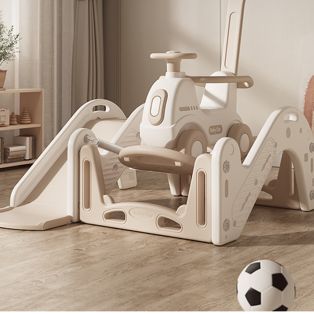 Centro de Juegos Infantil 4 en 1 con Tobogán, Columpio y Carrito Montable
